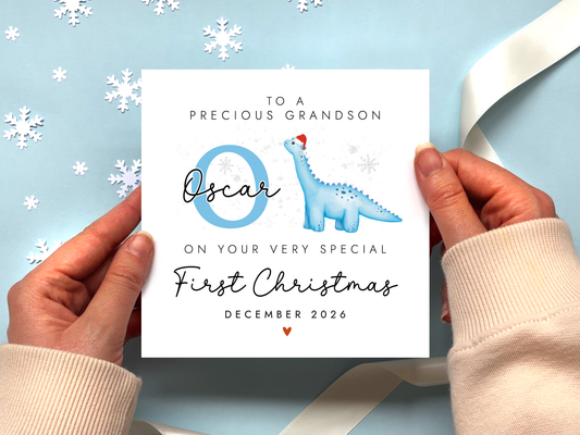 Personalised Dinosaur 1st Christmas Card for Boy