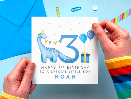 personalised dinosaur 3rd birthday card for little boy