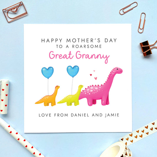Personalised Dinosaur Two Children Mother's Day Card for Grandma