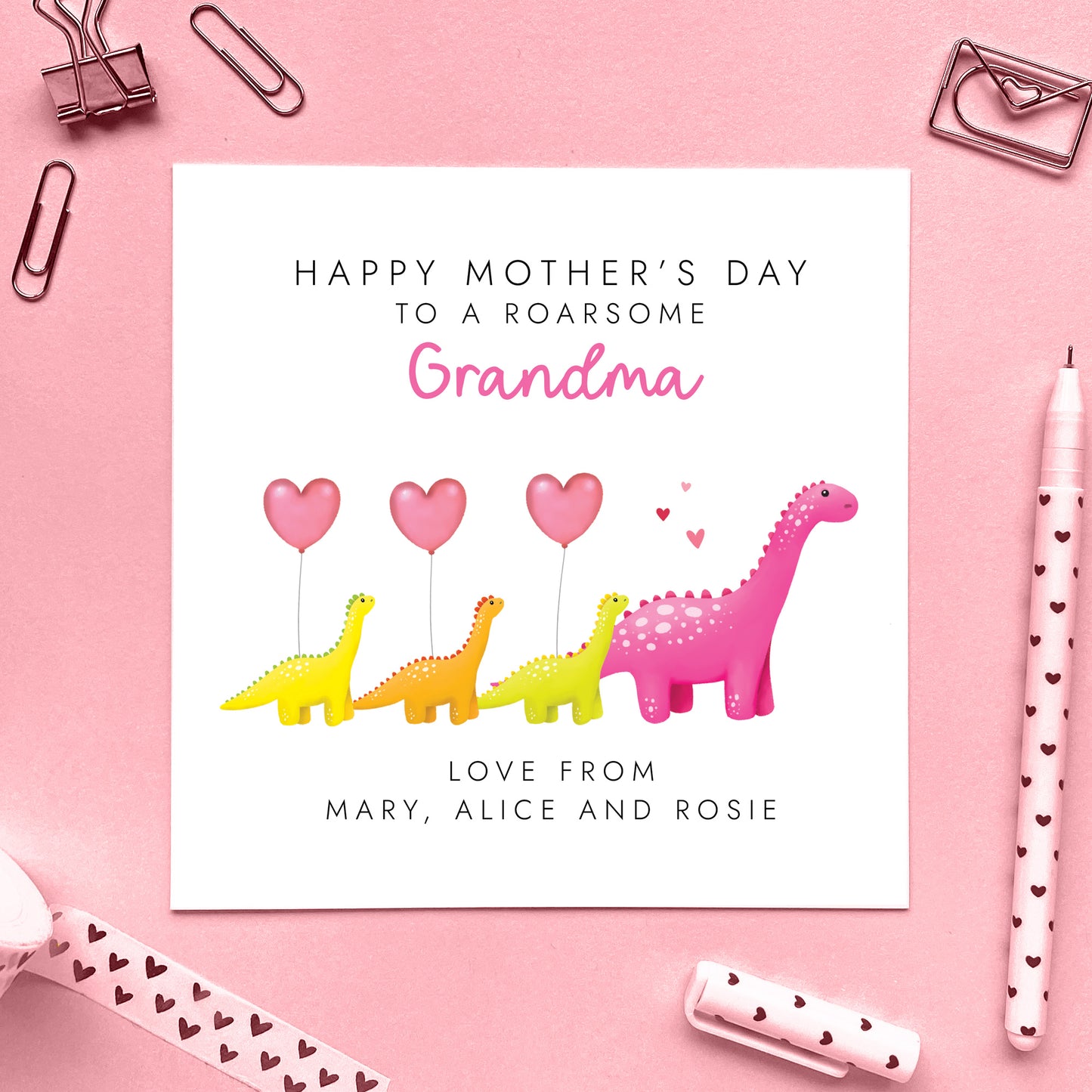 Personalised Dinosaur Three Children Mother's Day Card for Mummy