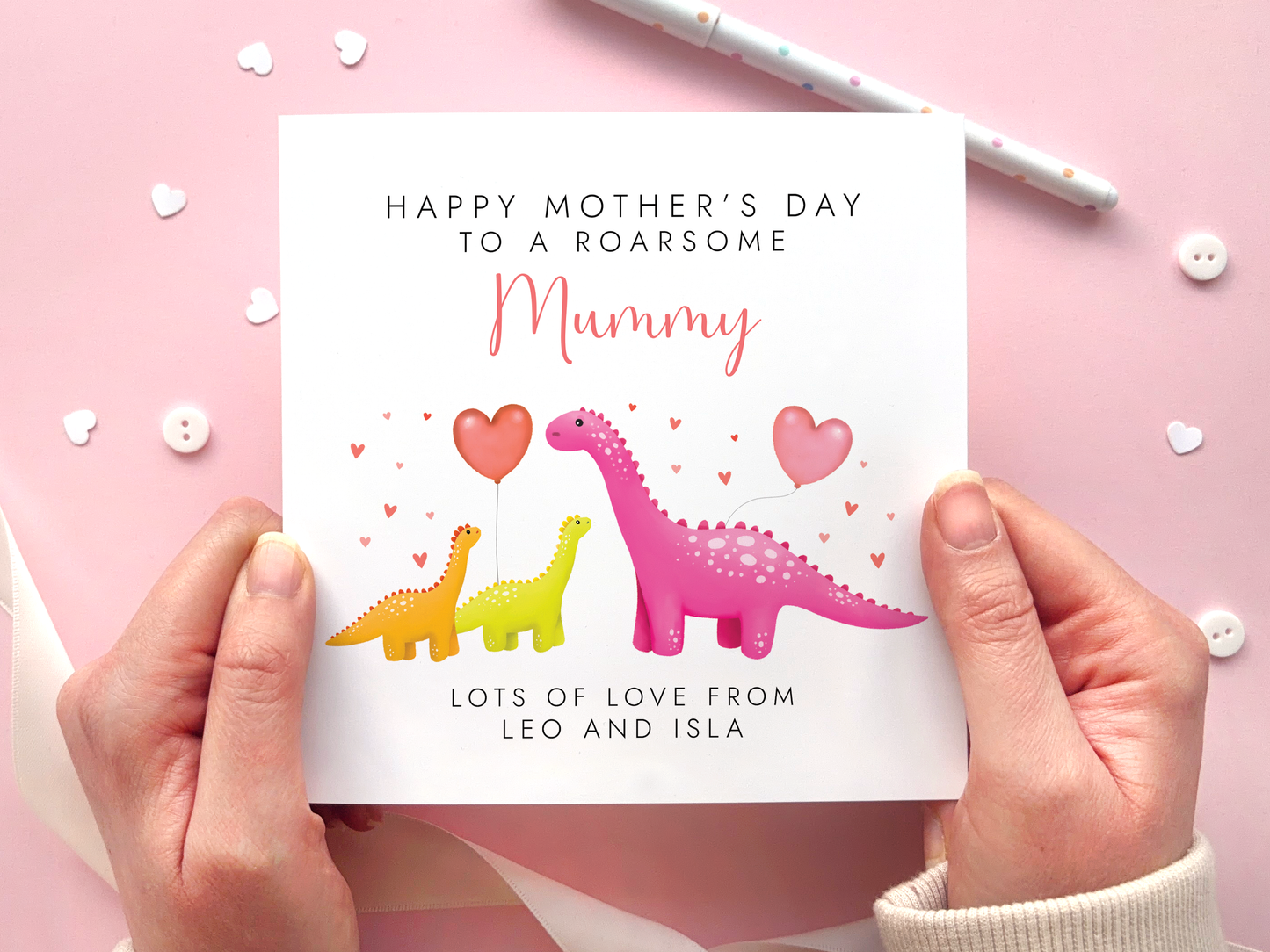 Personalised Dinosaur Mothers Day Card for Nanny from Children