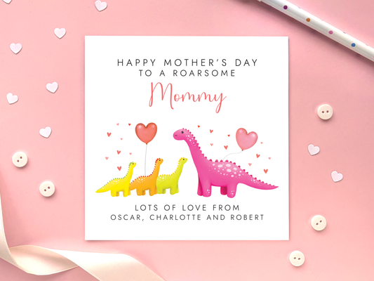 Personalised Dinosaur Mothers Day Card for Nanny from Children