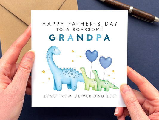 Personalised Dinosaur Fathers Day Card for Grandad