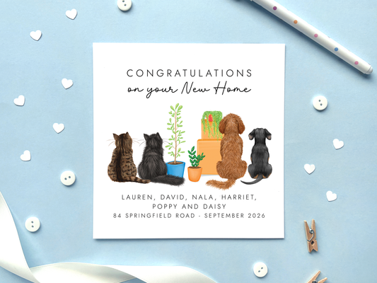 Personalised Cat and Dog New Home Card