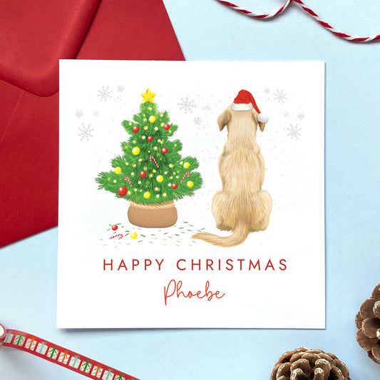 A personalised dog Christmas card featuring a golden labrador.