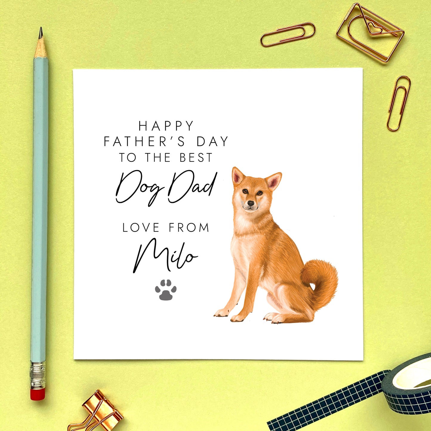 A Personalised Blonde Shiba Inu Father's Day Card for Dog Dad.