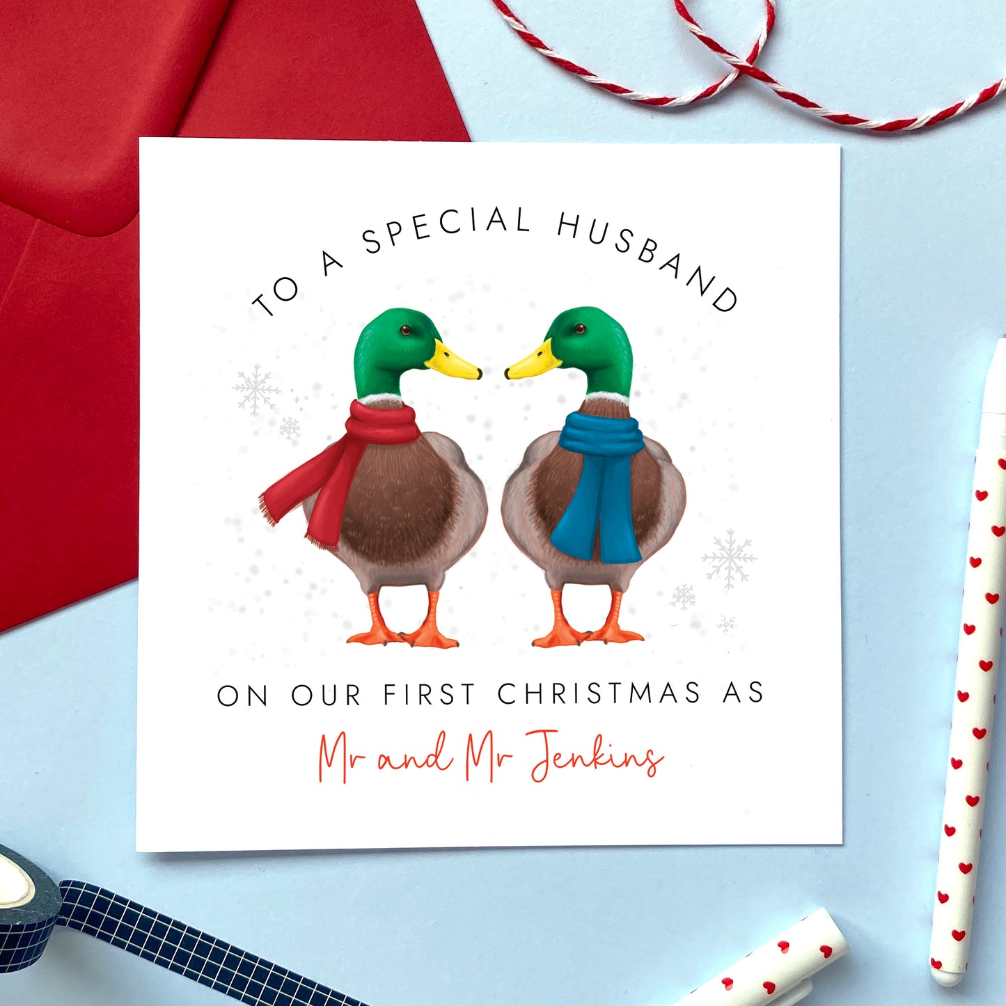 Personalised Ducks Our First Christmas as Mr and Mr Card