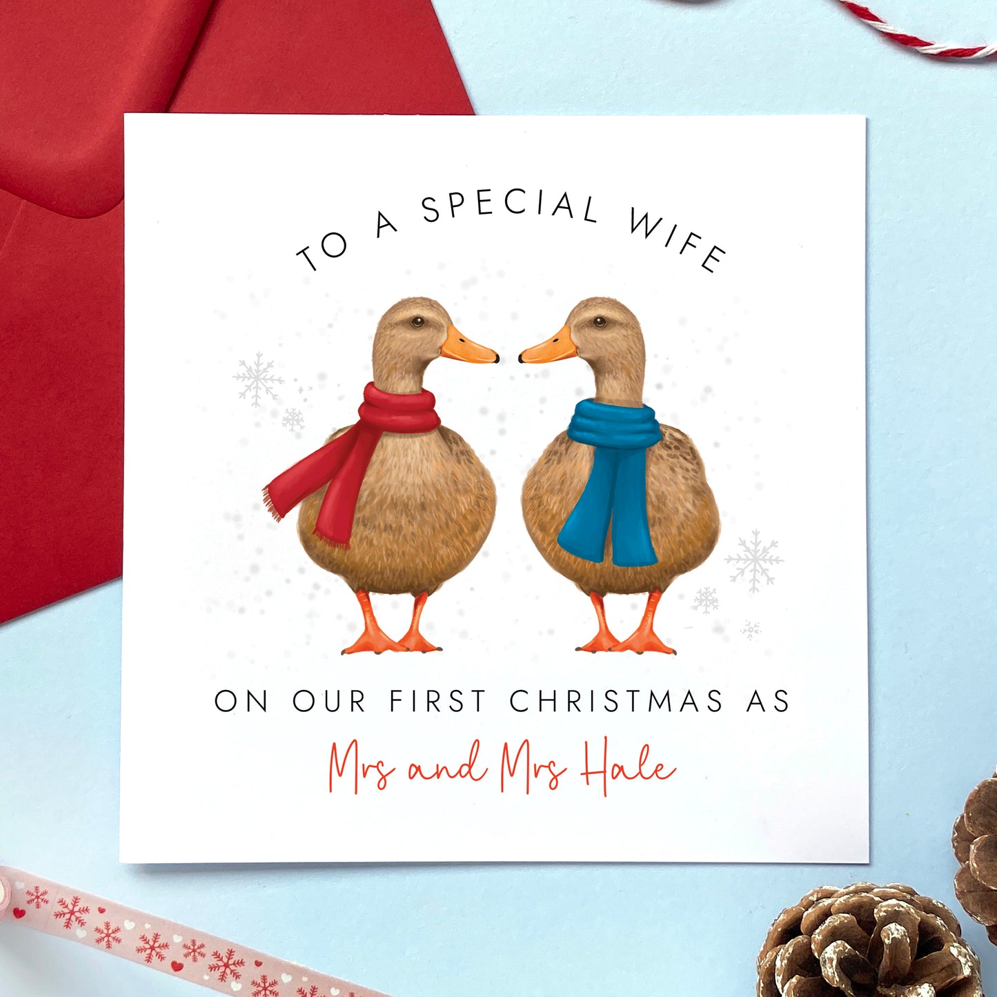 Personalised Ducks Our First Christmas as Mrs and Mrs Card