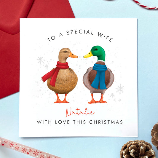 Personalised Duck Christmas Card for Partner
