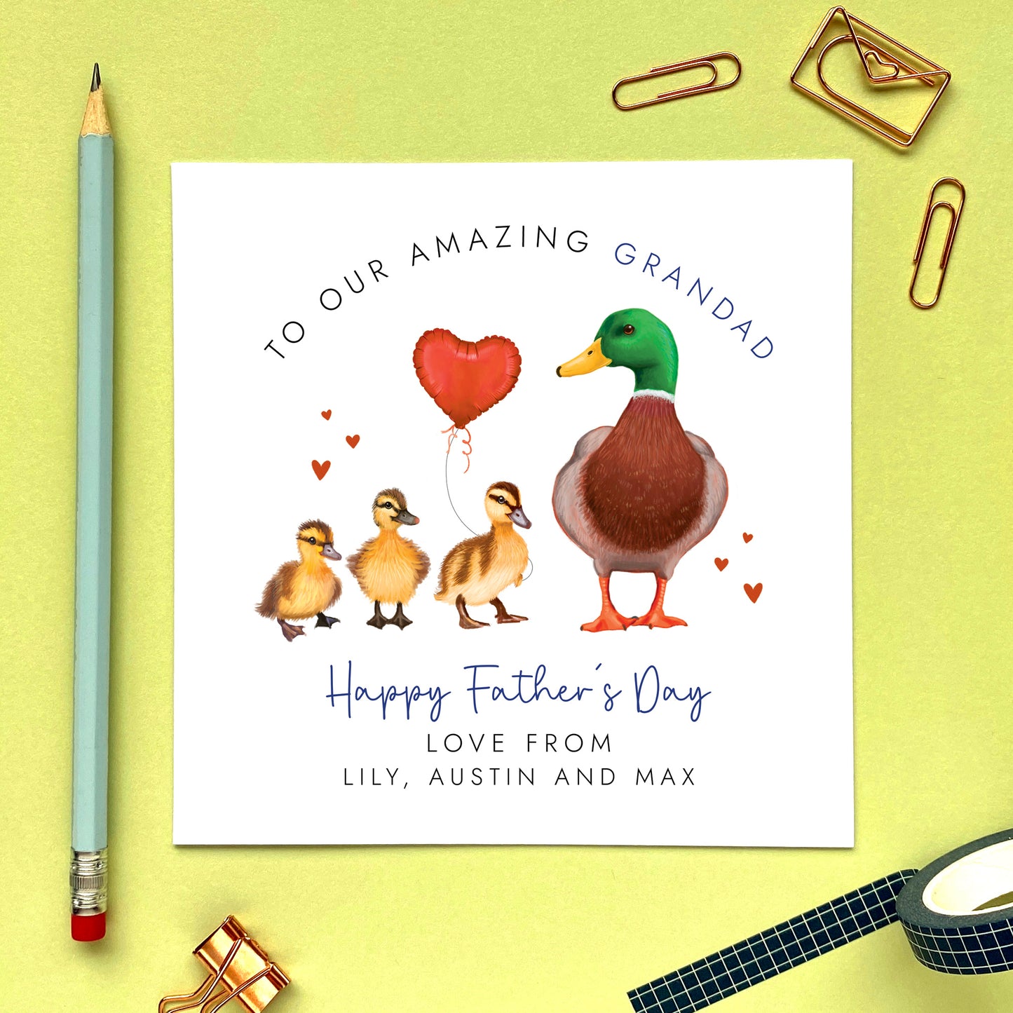 Ducks Fathers Day Card for Grandad from 2 Children