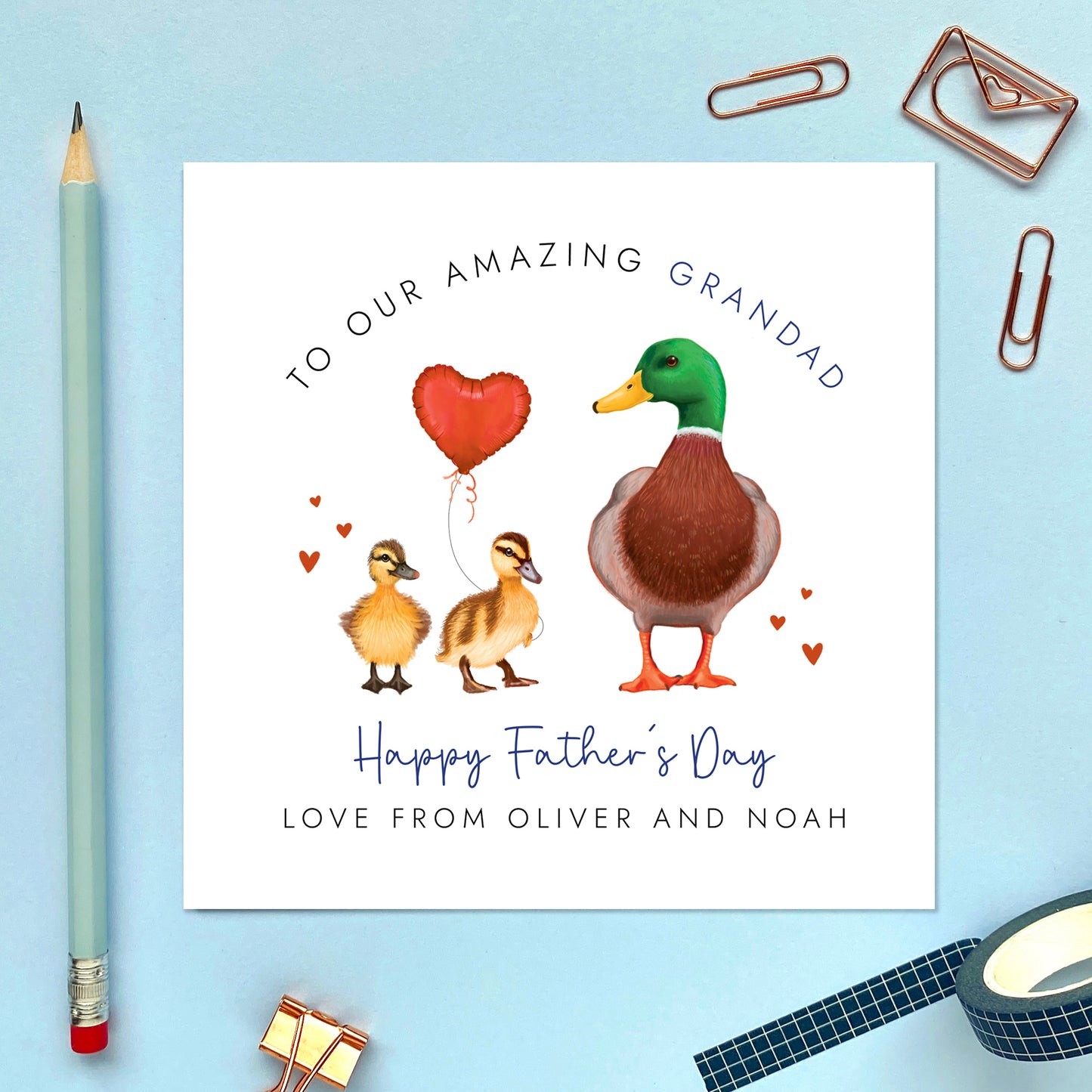 Ducks Fathers Day Card for Grandad from 2 Children