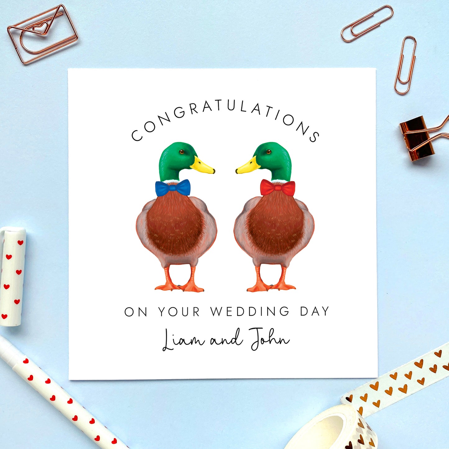 Personalised Ducks Mr and Mr Wedding Card