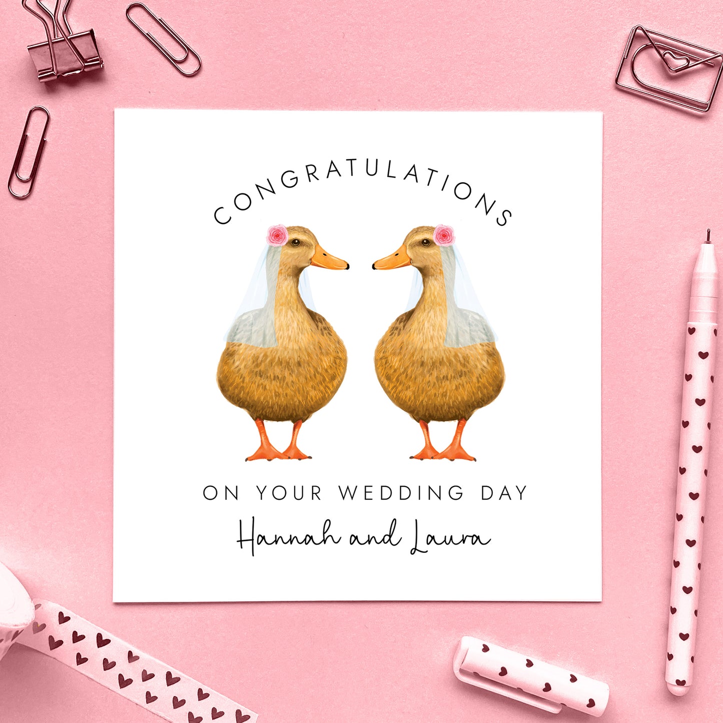 Personalised Ducks Mrs and Mrs Wedding Card
