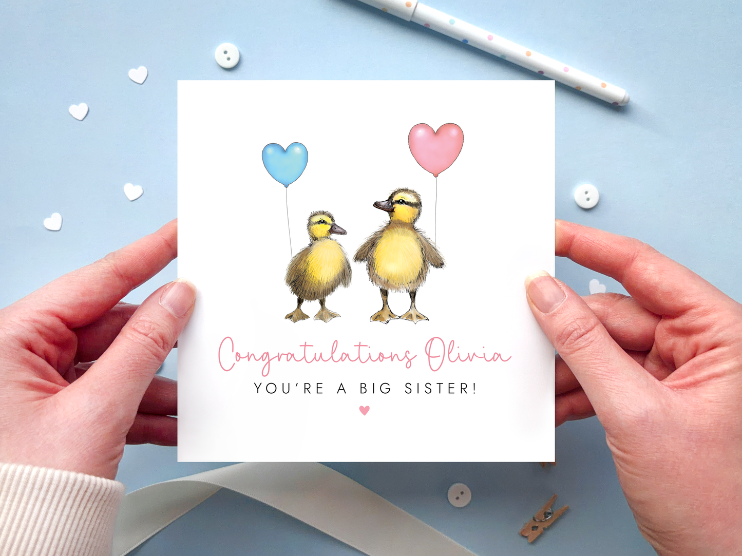 Personalised Ducks New Big Sister Card