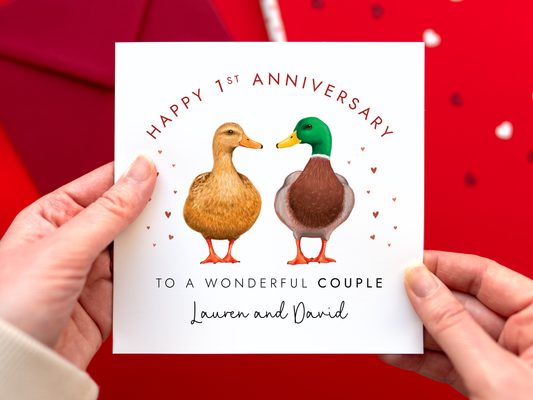 Personalised Duck Anniversary Card for Couple