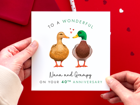 Personalised Duck Anniversary Card for Grandparents