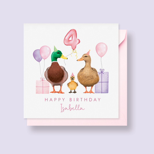Personalised Ducks Birthday Card for Girls