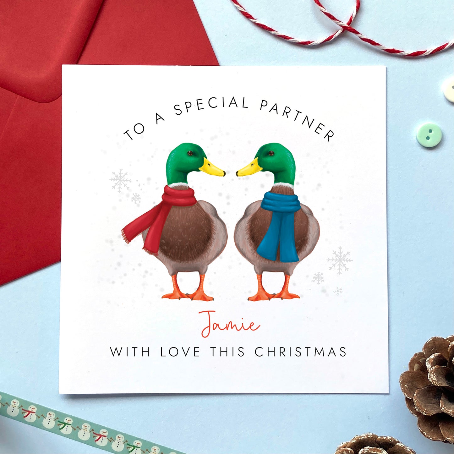 Personalised Duck Christmas Card for Partner