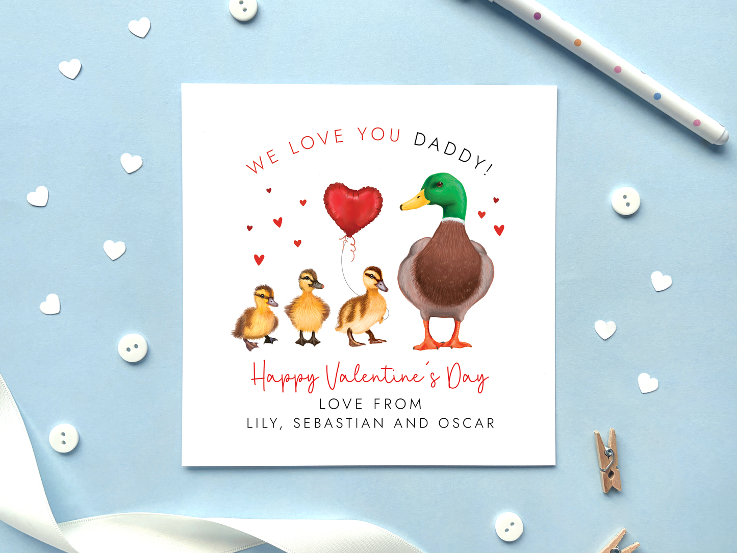 Personalised Ducks Valentine's Day Card for Daddy