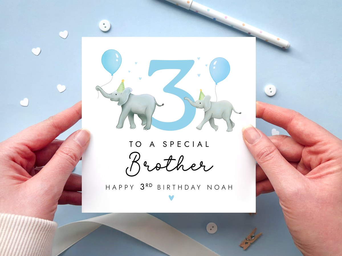 Personalised Elephants 3rd Birthday Card for Brother
