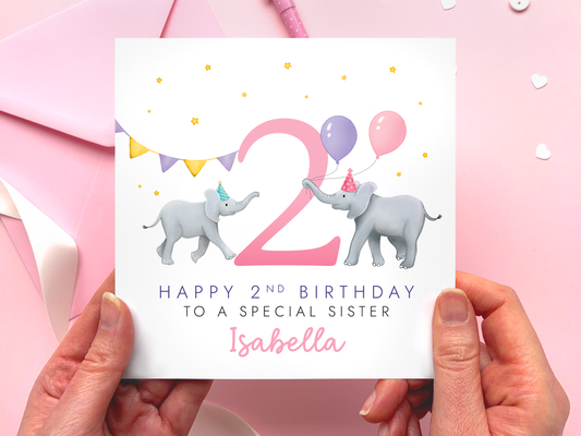Personalised Elephants Birthday Card for Sister