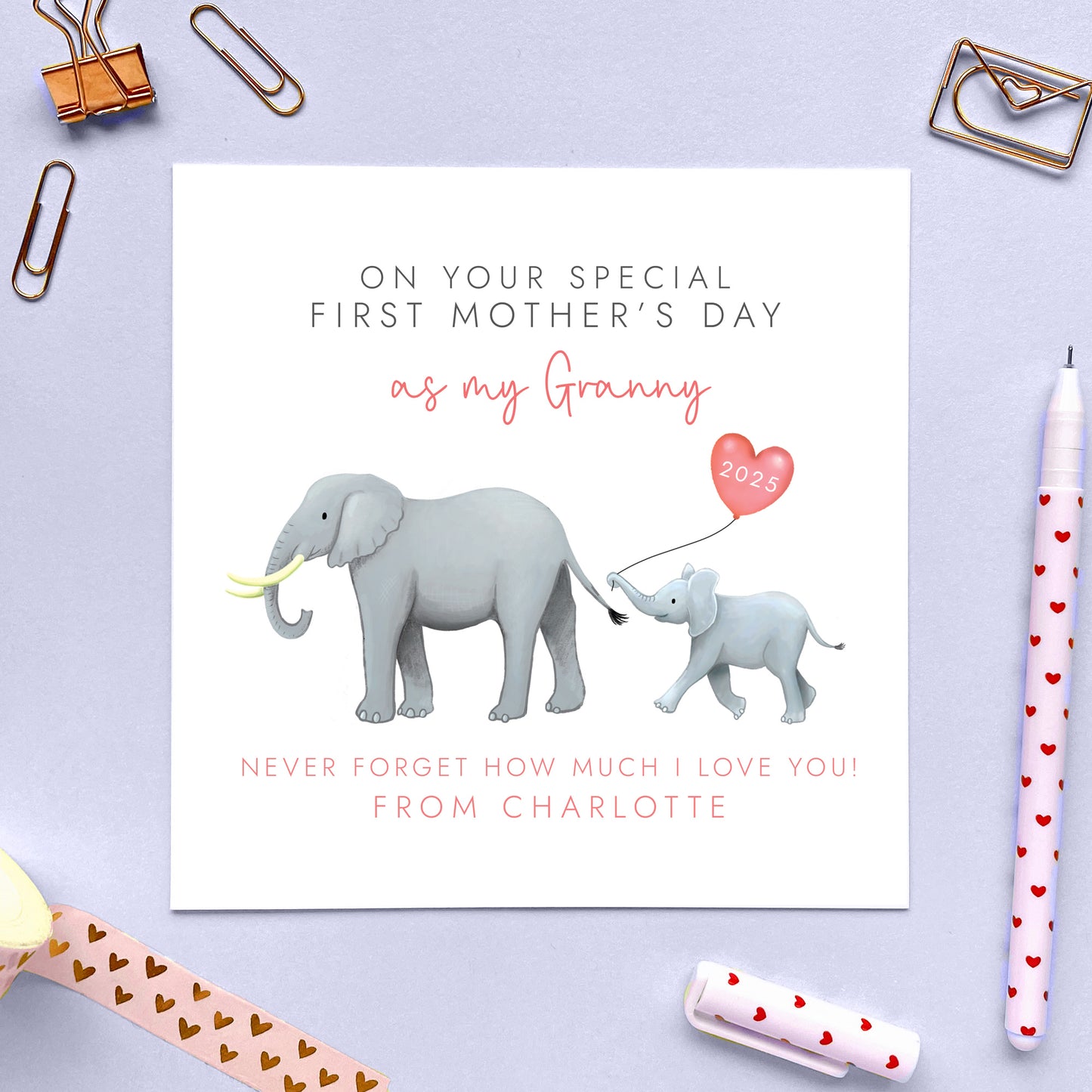 Personalised Elephant First Mother's Day Card for Granny
