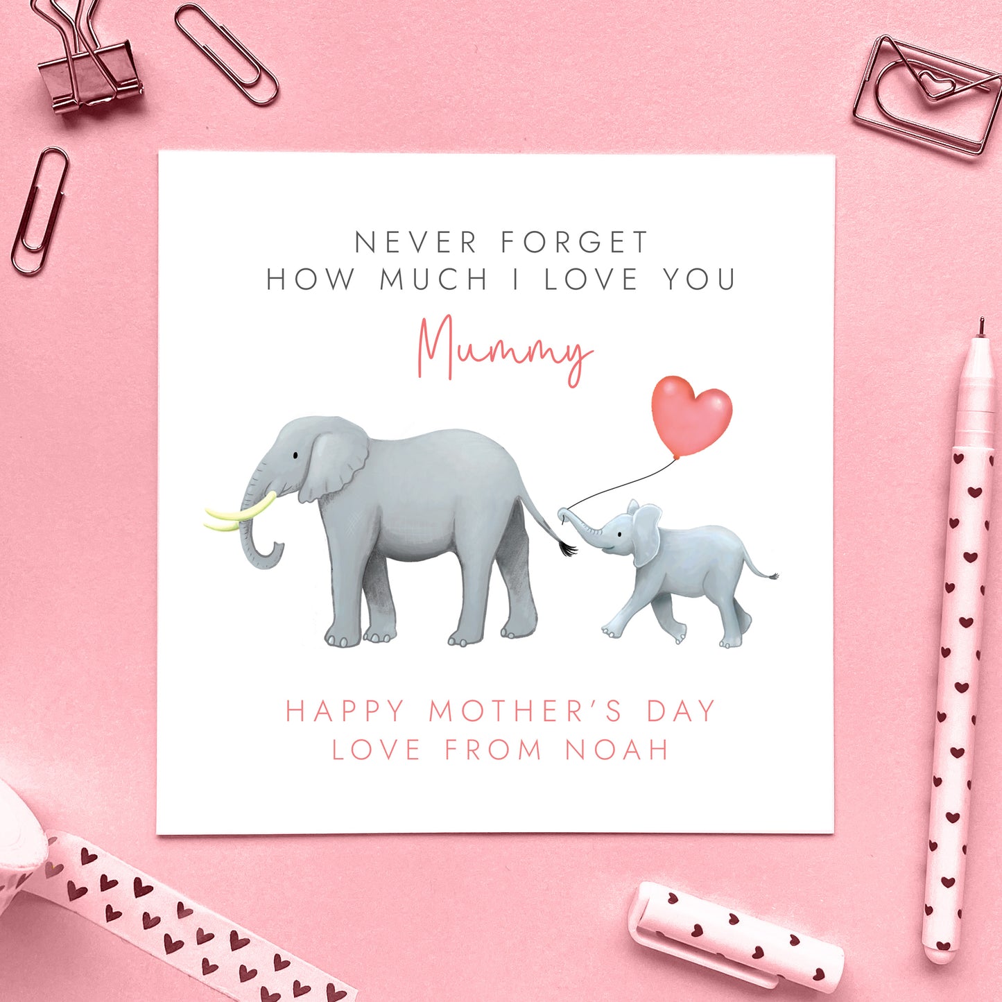 Personalised Elephants Mothers Day Card for Mummy from Child or Baby