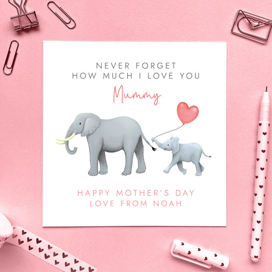 Personalised Elephants Mothers Day Card for Mummy from Child or Baby
