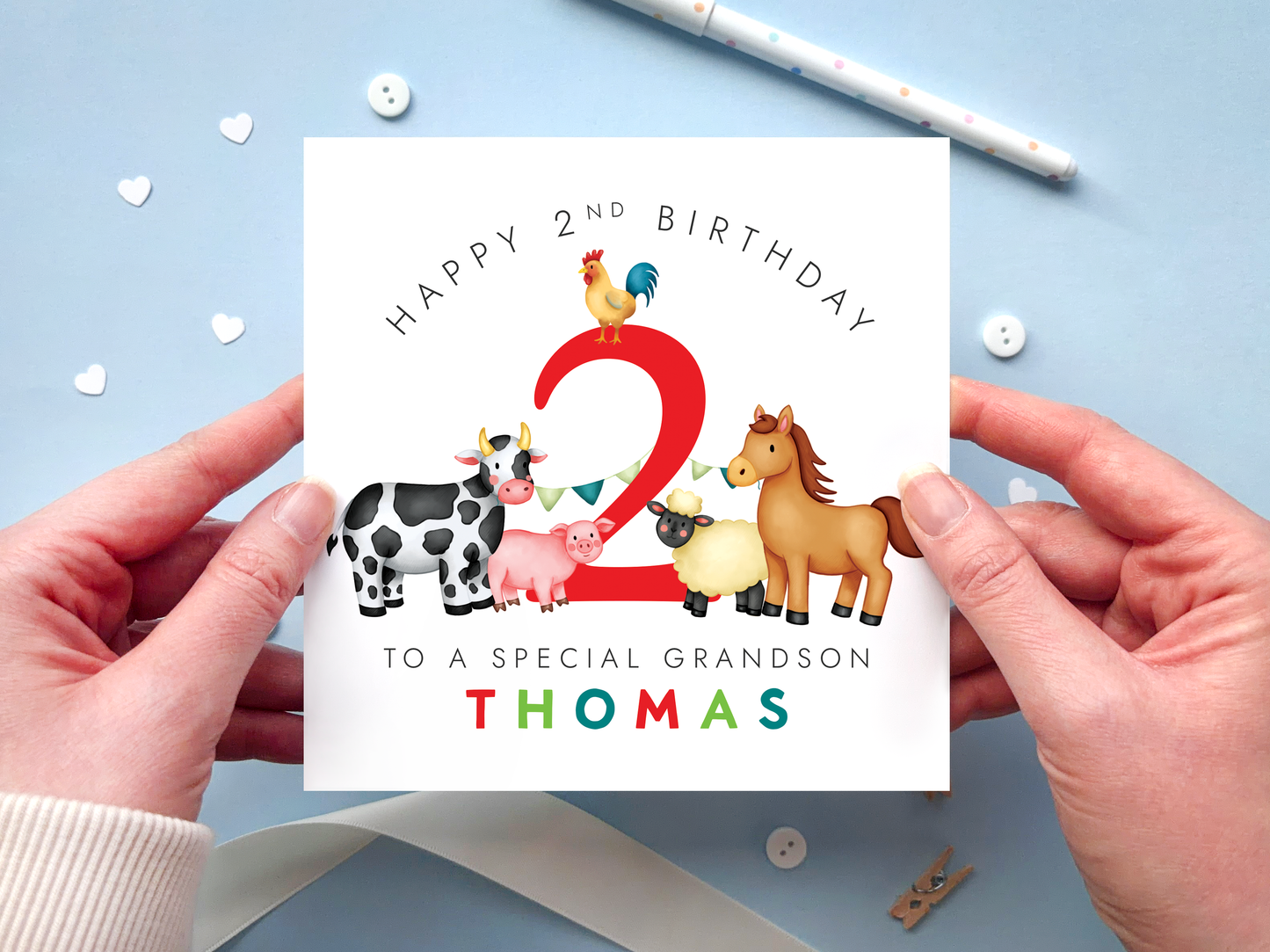Personalised Farm 2nd Birthday Card for Boy