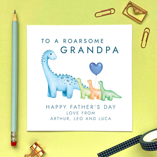 Dinosaurs Fathers Day Card for Daddy from 3 Children
