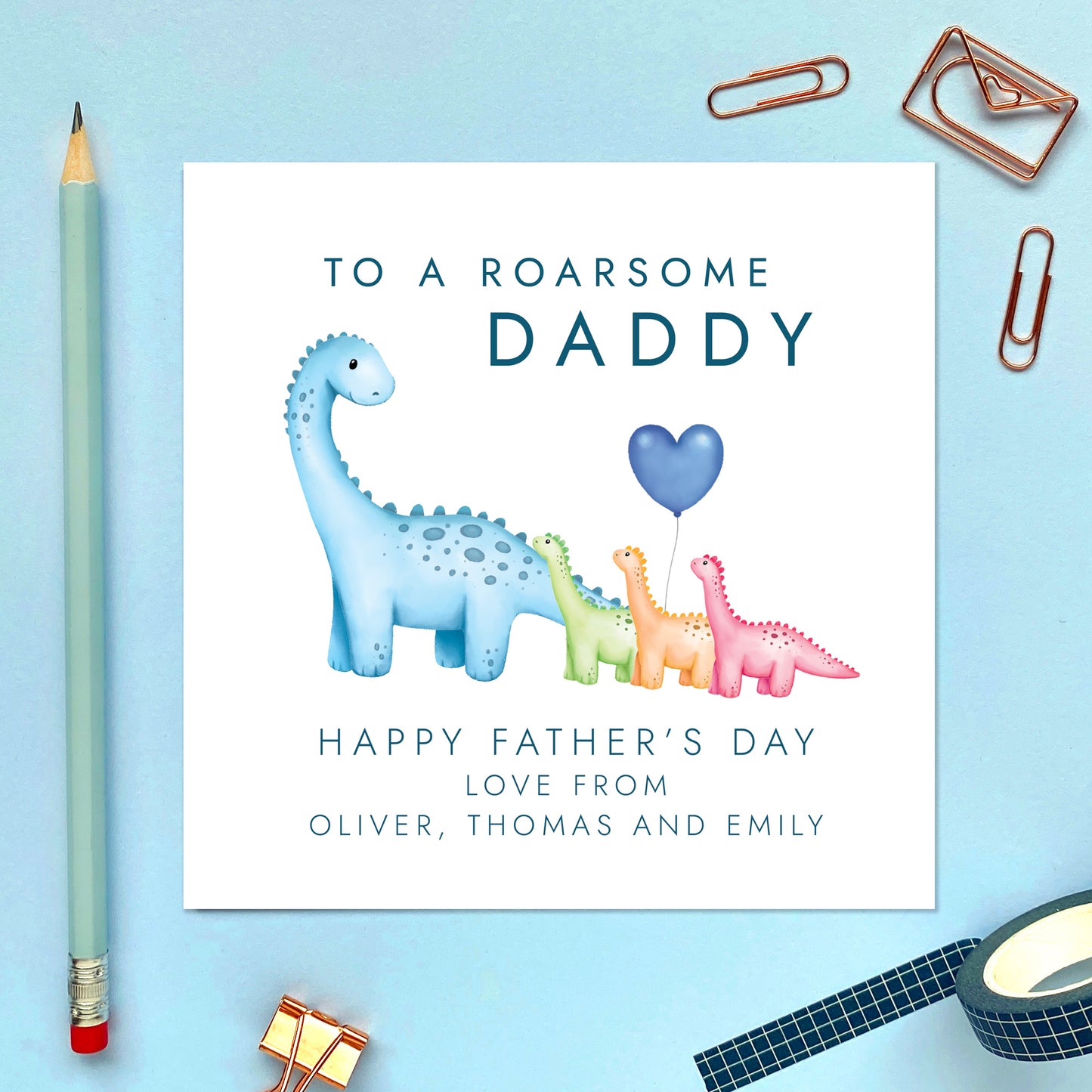 Dinosaurs Fathers Day Card for Daddy from 3 Children