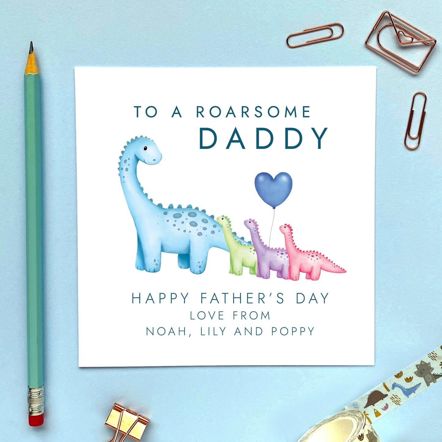 Dinosaurs Fathers Day Card for Daddy from 3 Children