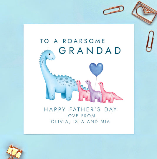 Dinosaurs Fathers Day Card for Grandpa from 3 Children