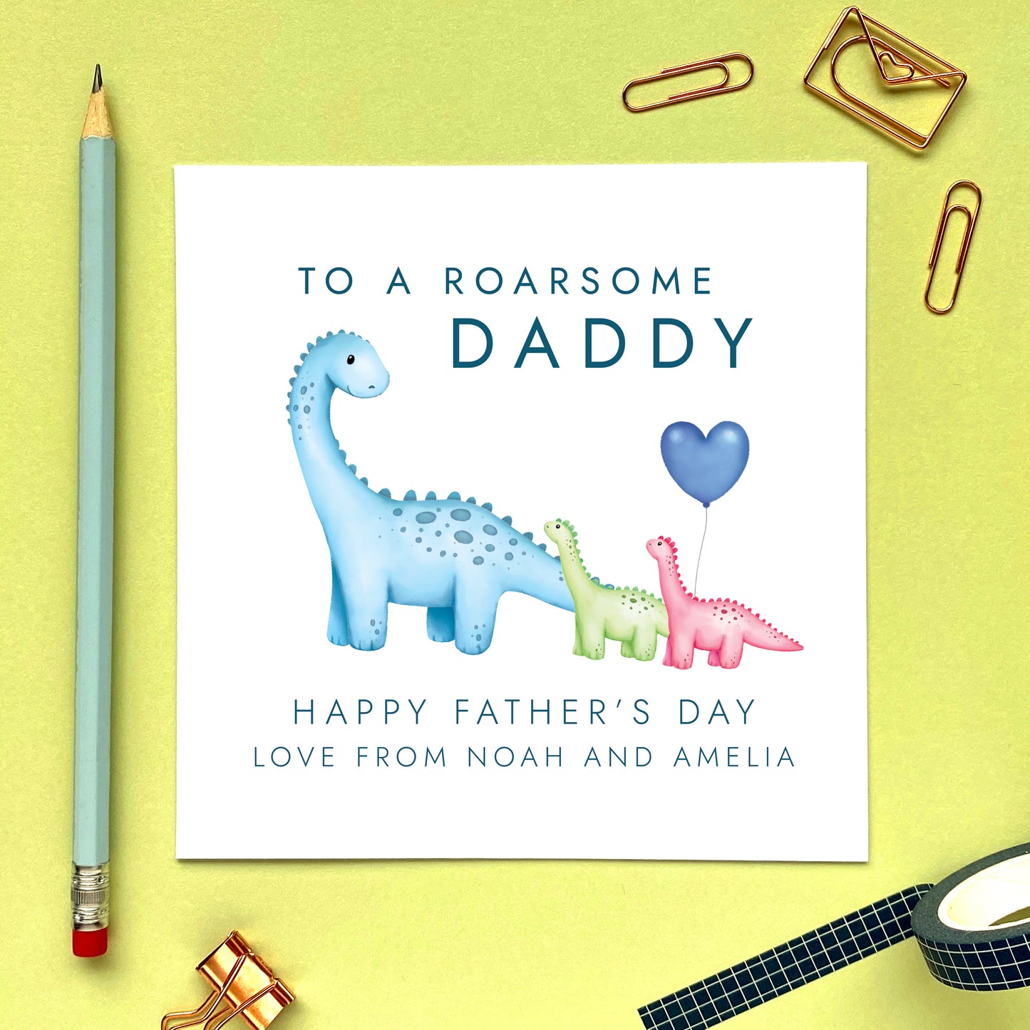 Dinosaurs Fathers Day Card for Daddy from 2 Children