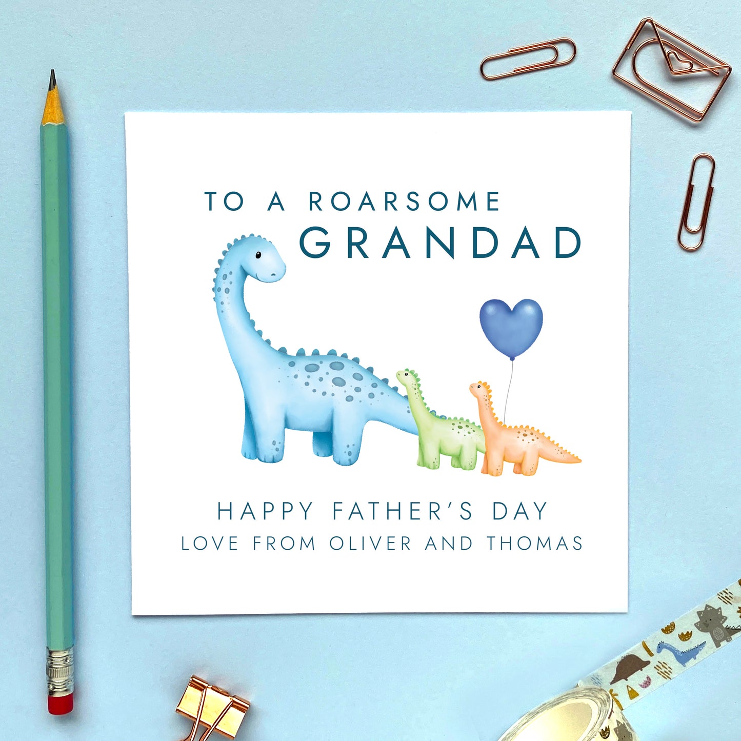Dinosaurs Fathers Day Card for Daddy from 2 Children