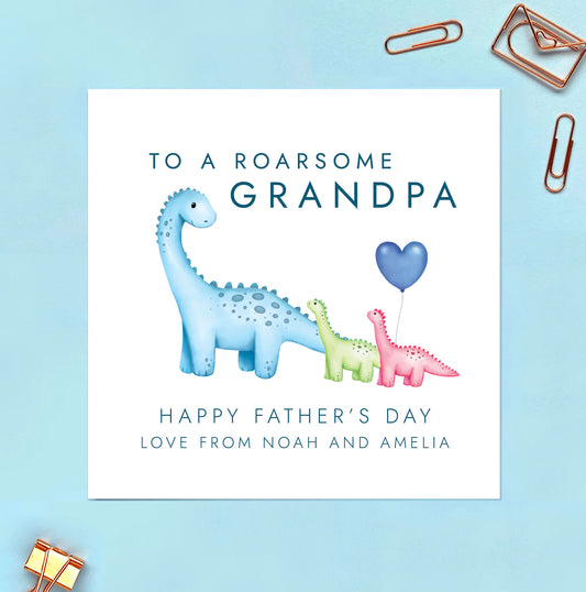 Dinosaurs Fathers Day Card for Grandad from 2 Children