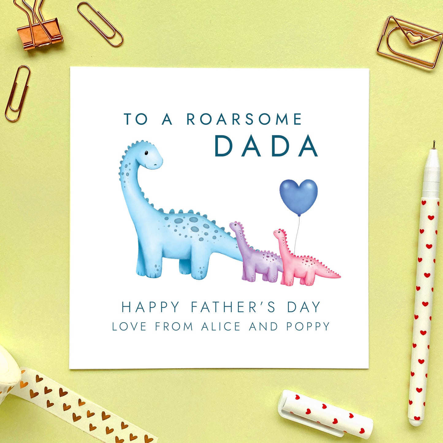 Dinosaurs Fathers Day Card for Daddy from 2 Children