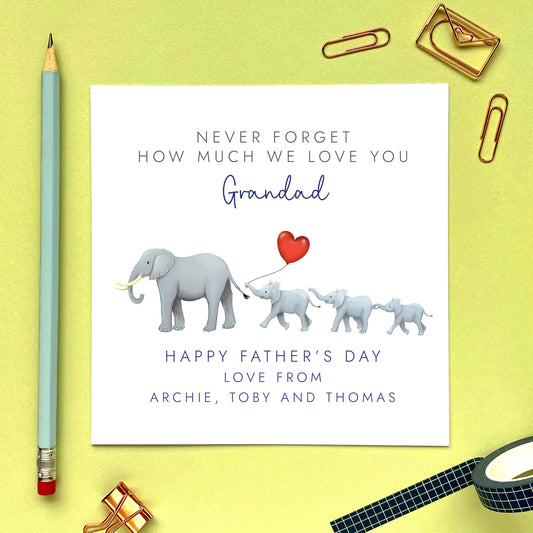 Elephants Fathers Day Card for Grandad from 2 Children