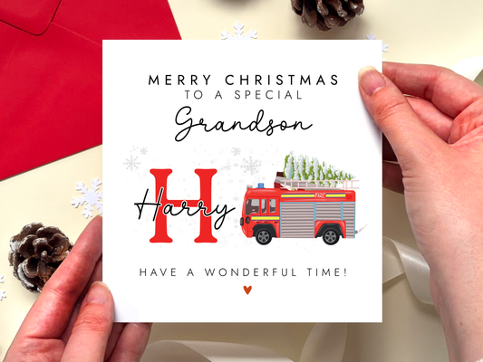 Personalised Fire Engine Christmas Card