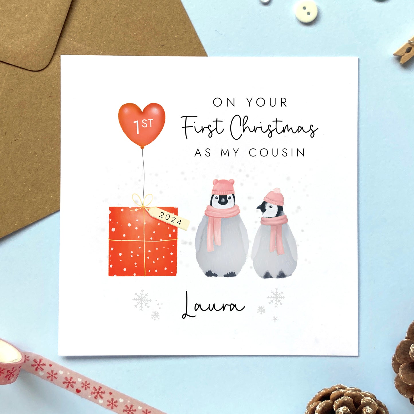 Personalised 1st Christmas as My Cousin Penguins Card