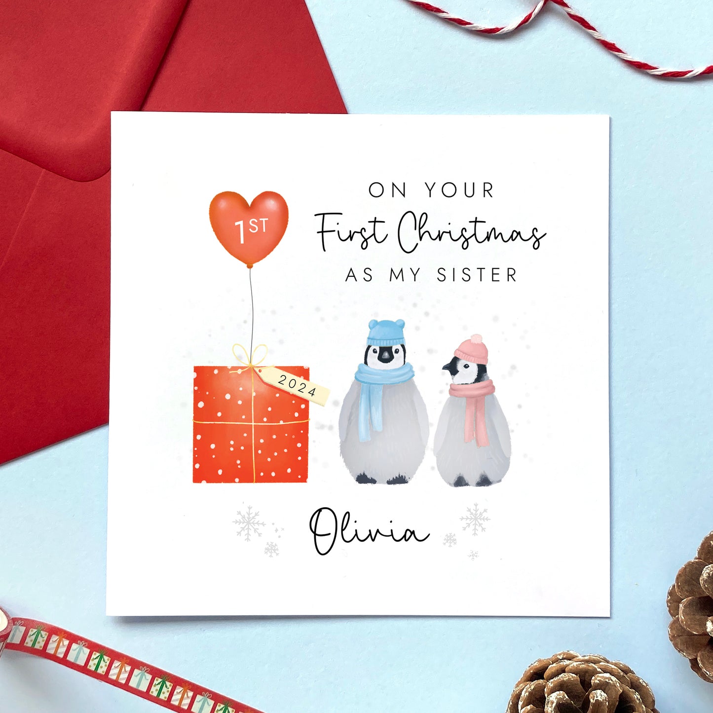 Personalised 1st Christmas as My Sister Penguins Card