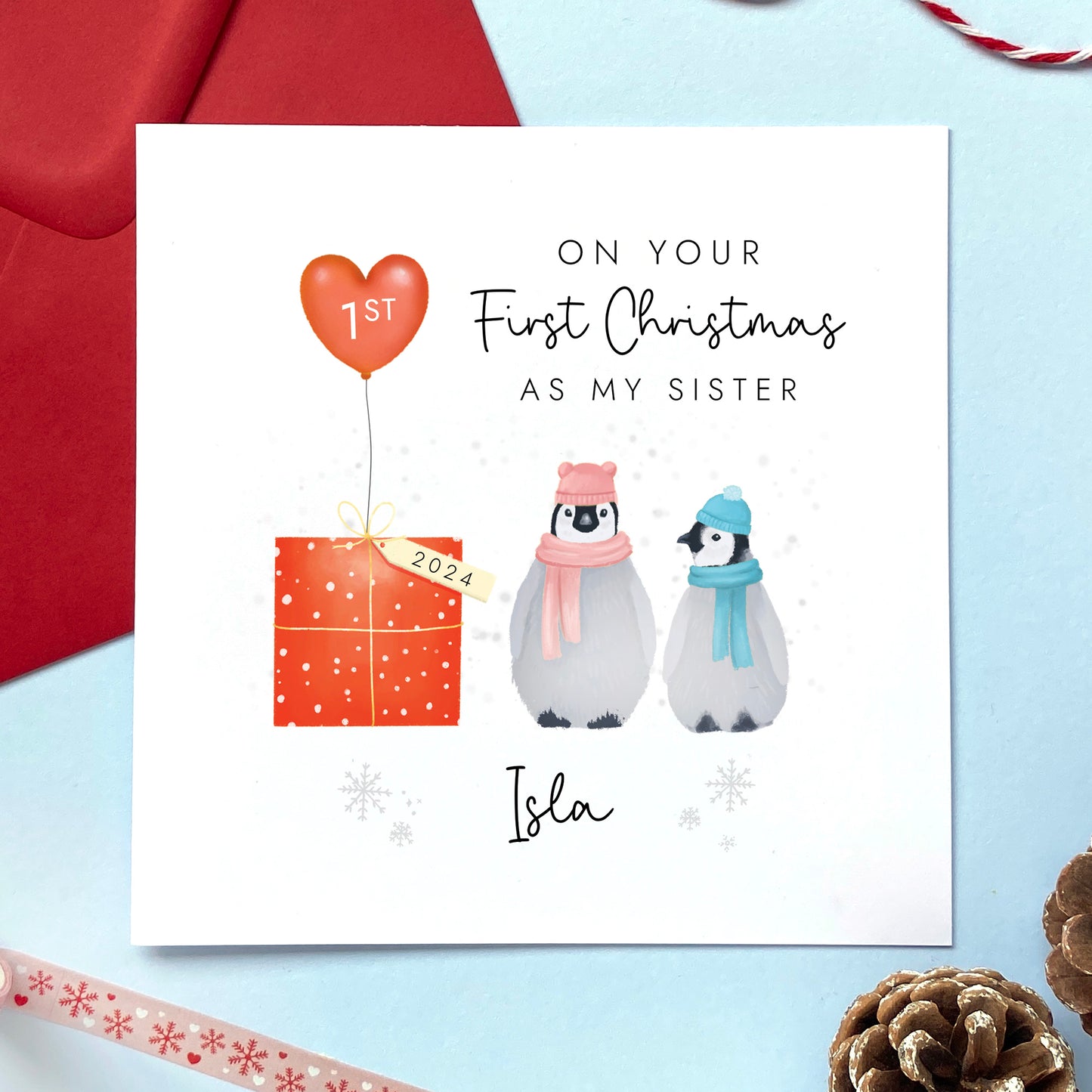 Personalised 1st Christmas as My Sister Penguins Card
