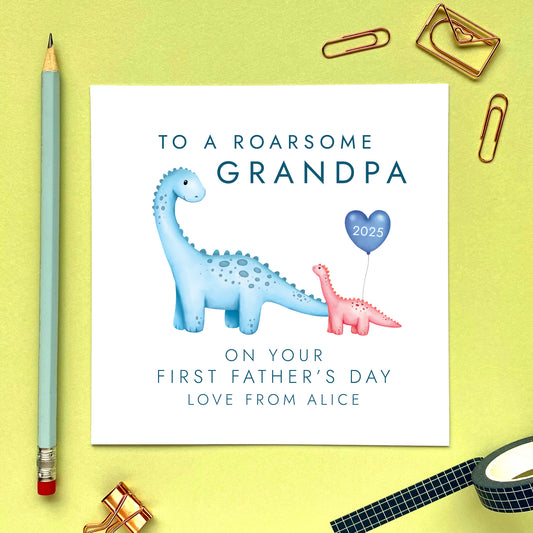 Personalised Dinosaur First Fathers Day Card for Grandad