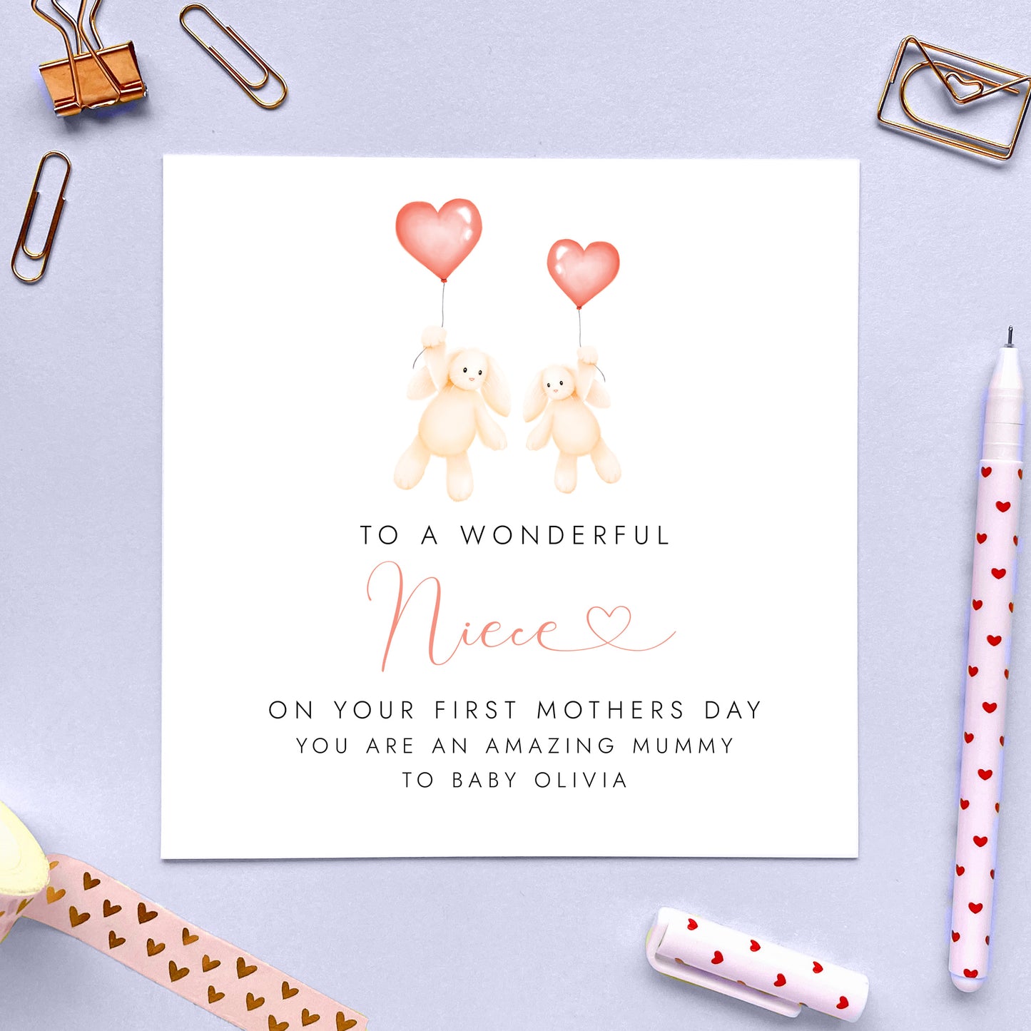 Personalised Bunny First Mother's Day Card for Niece