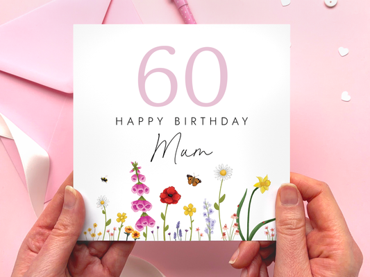Personalised Flowers 60th Birthday Card for Mum