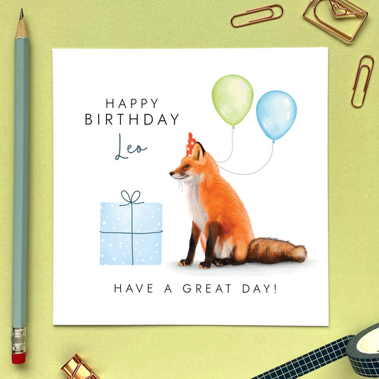 A personalised fox birthday card for him.