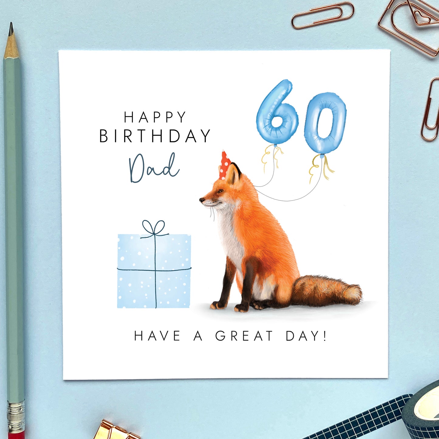 A personalised fox 60th birthday card for Dad.