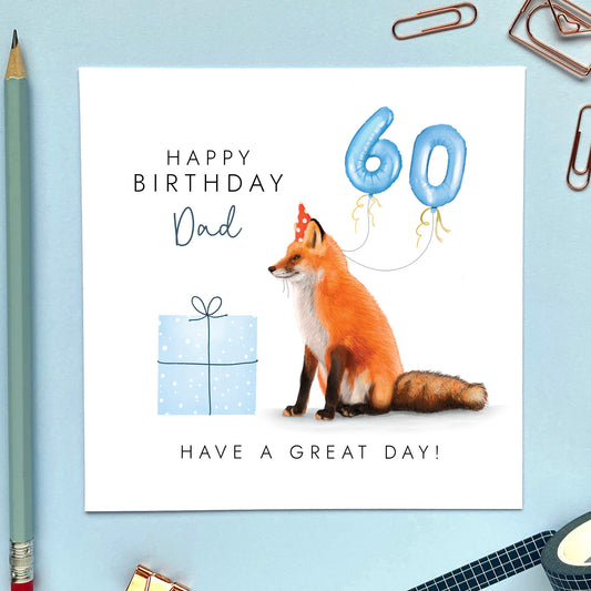 A personalised fox 60th birthday card for Dad.