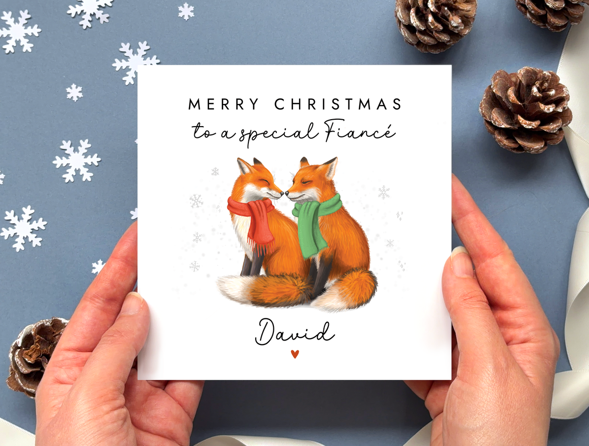 Personalised Fox Christmas Card for Fiancé