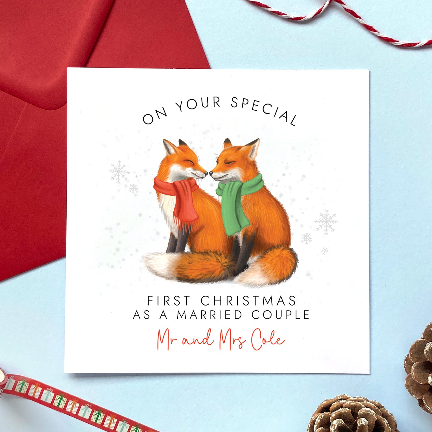 Personalised Foxes Your First Christmas as a Married Couple Card